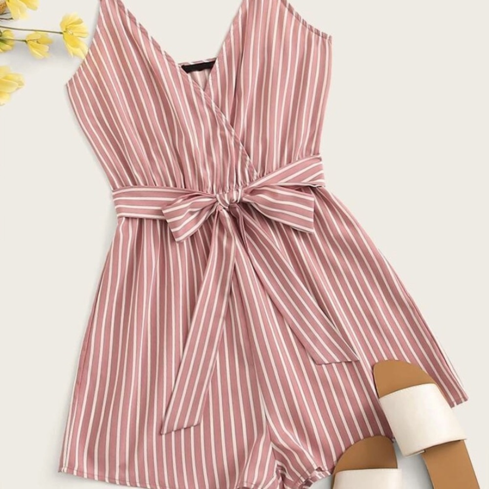 Pink striped romper